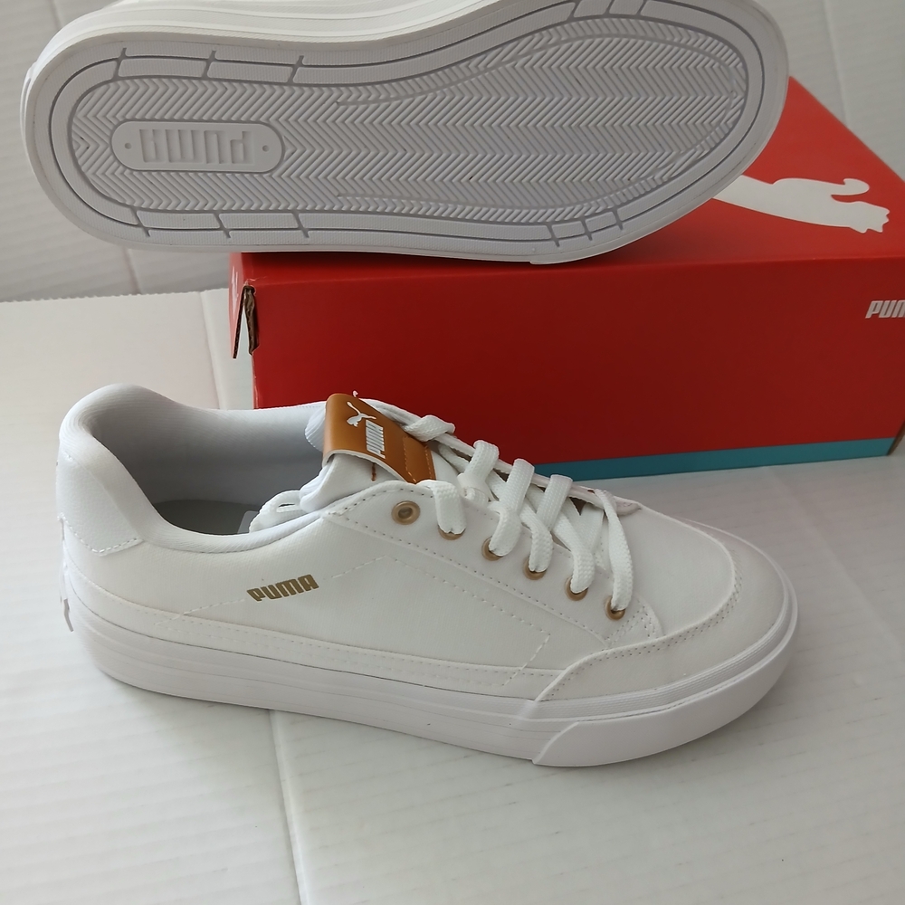 Puma White Low-Top Sneakers with Gold Accents - Picture 9 of 14